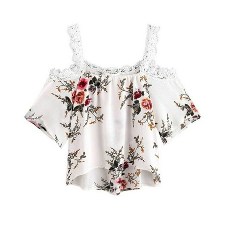 Lace Shift - EFINNY Women Summer Floral Lace Shoulder Beach Tops