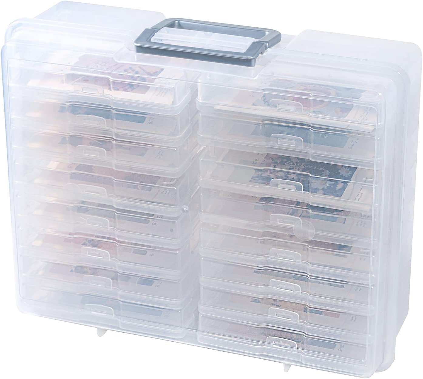 Portable Photo Organizers & Storage Containers, Transparent 4" x 6" Picture Organizers with Handle, 16 Inner Photo Cases, Photo Storage Box