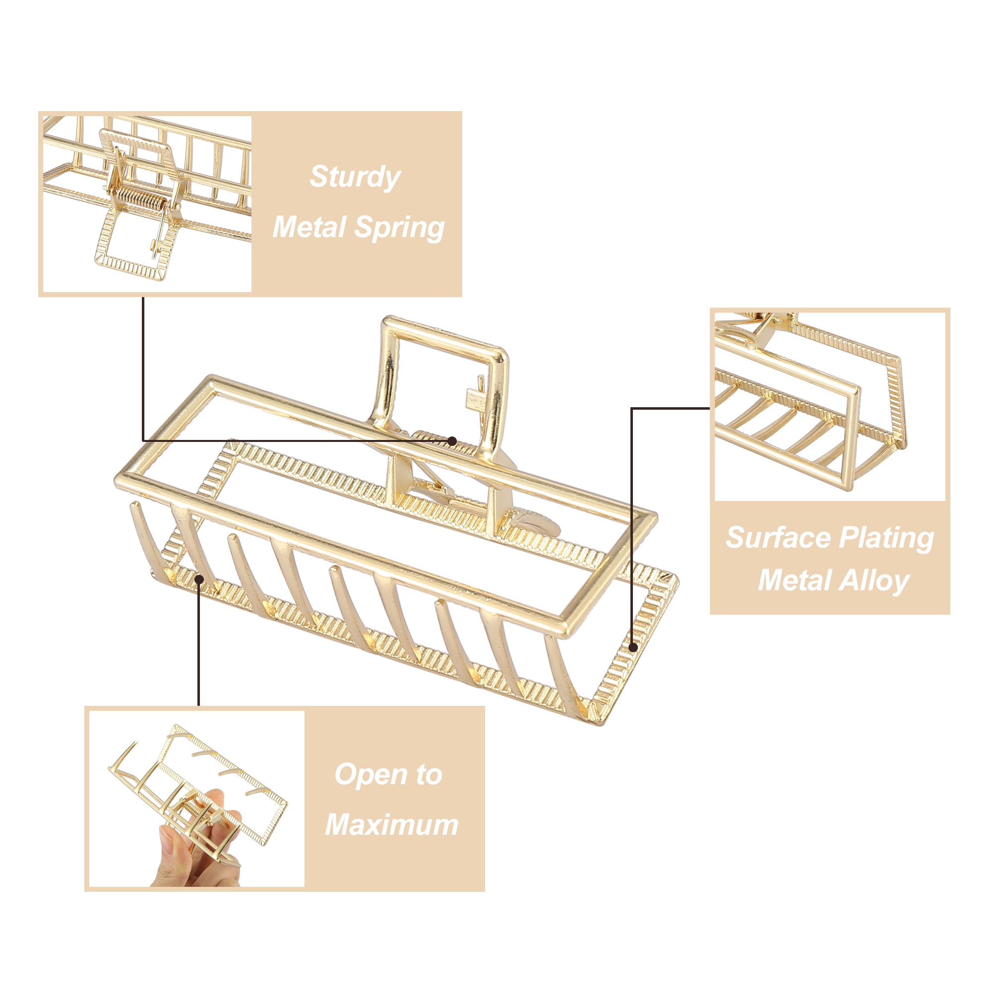 Unique Bargains Metal Hair Claw Clip Rectangle Shaped Claw for Women Beauty 3.5 Inch