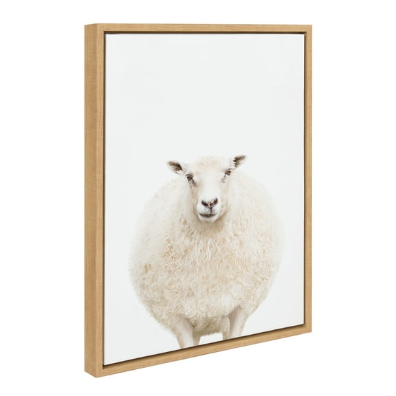 Kate and Laurel Sylvie Round Sheep Portrait Framed Canvas Wall Art by Amy Peterson Art Studio, 18x24 Natural, Modern Farm Animal Portrait for Wall Decor