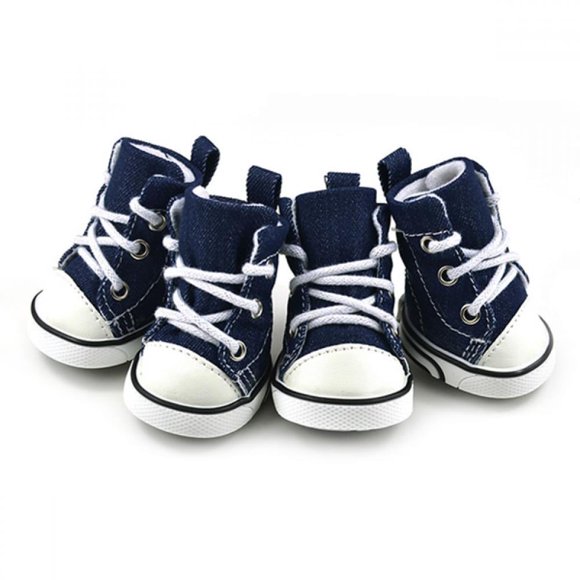 Puppy Pet Dogs Denim Shoes Sport Boots Anti-slip Bootie Walk Causal Sneaker Large 4 PCS