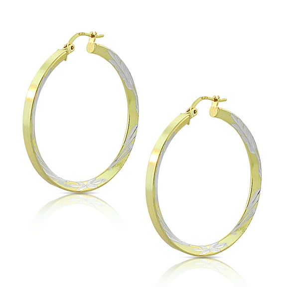 925 Sterling Silver Two-Tone Round Hoop Earrings, 1.35"