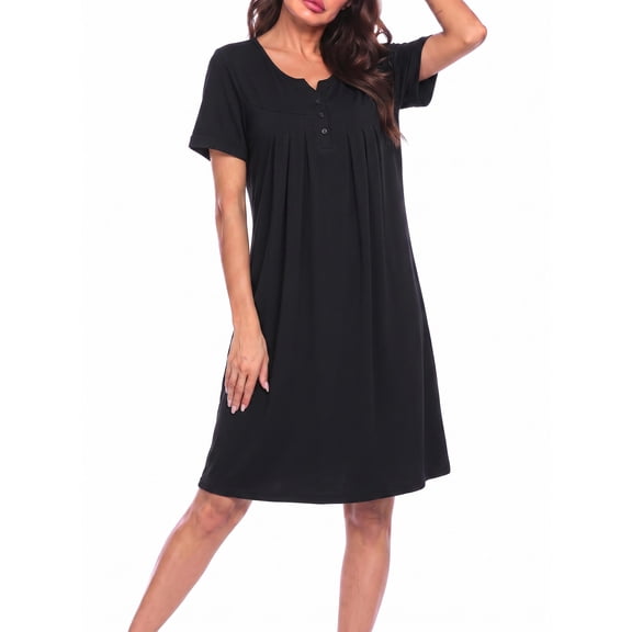 Ekouaer Nightgowns for Women V-Neck House Dresses Short Sleeve Moo Moos Mumu Dresses Lounge Dress