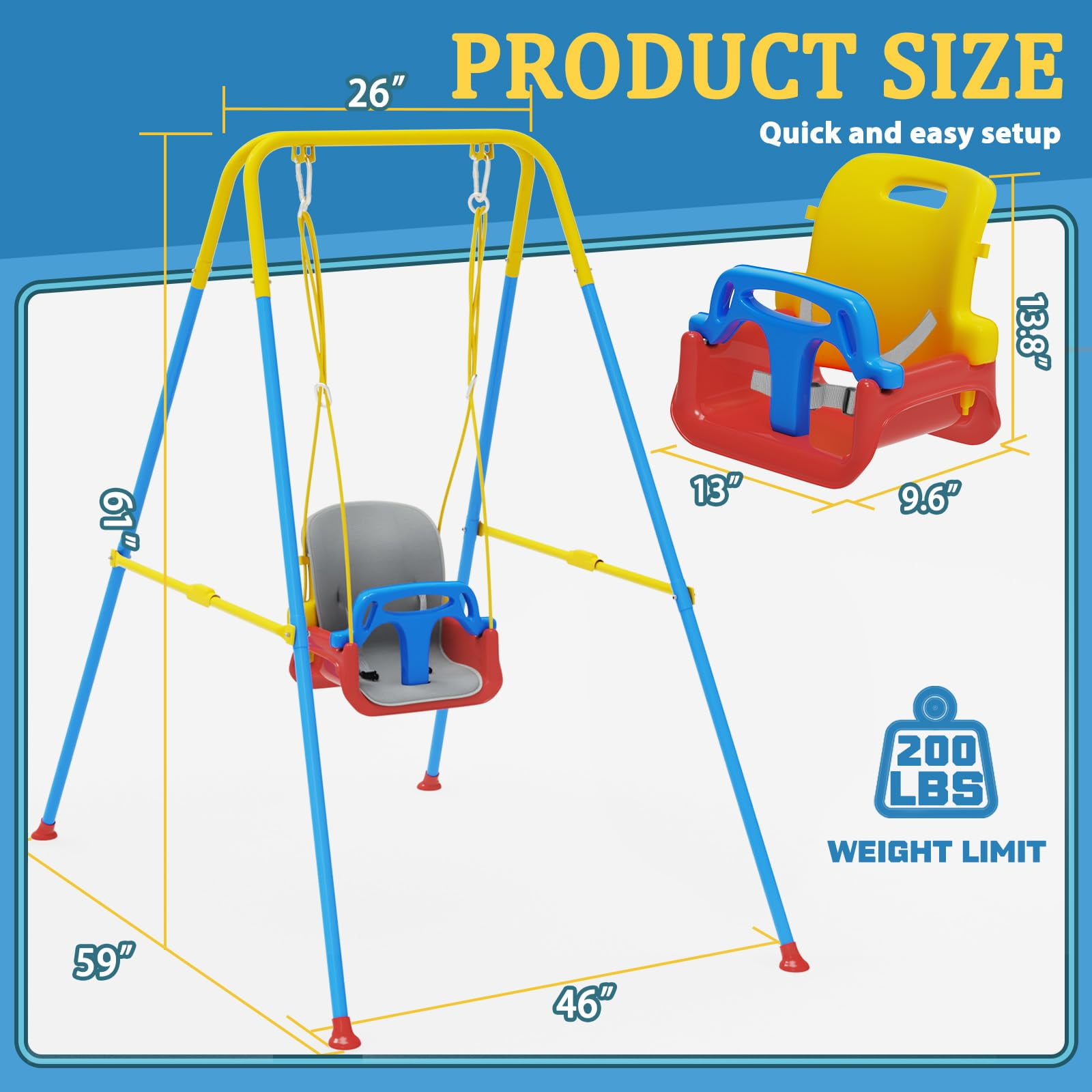 G TALECO GEAR Foldable Toddler Swing with Soft Cushion, 2 in 1 Swing Sets for Backyard, Blue