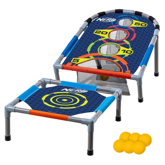 NERF Kids Bounce N Score Target Toss Game Set - Foam Ball Bouncing Target Game for Kids Ages 6  - (6) Balls and (1) Scoring Target Included