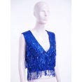 thumbnail image 5 of Haitryli Women's Sequin Fringe Vest Glitter Waistcoat Sleeveless Jackets Dance Top Royal Blue M, 5 of 7