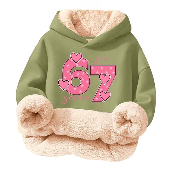 NAFUU Trendy 67 Hoodies for Girls Fleece Lined Hoodie Pullover Casual Hooded Sweatshirts For Kids Long Sleeve Tops Winter Warm Outerwear 3-4 Years