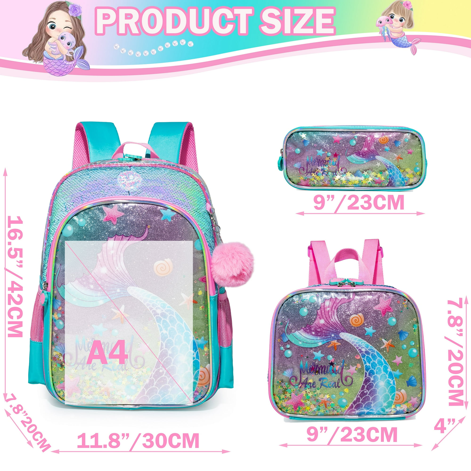 Meetbelify Backpack for Girls Backpacks Kids School Bookbag for Elementary Students Full Size Travel Bag with lunch box Walmart