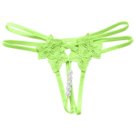 BYHONG Womens Floral Lace Thong Panties Low Waist No Show Bow T Back Adjustable Ladies Underwear Panties for Women Pack Green One Size