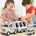 thumbnail image 3 of 5 in 1 Emergency Rescue Vehicle Carrier Truck Toys for 3-6 Year Old Boys, Friction Power Cars with Rescue Helicopter, Police Car, Fire Truck, Ambulance Car, Christmas Birthday Gifts for Girls Age 3-9, 3 of 8