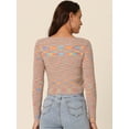 thumbnail image 4 of Unique Bargains Women's Stripe Knitted Butterfly Buckle Crop Sweater Cardigan Tops S Orange, 4 of 6
