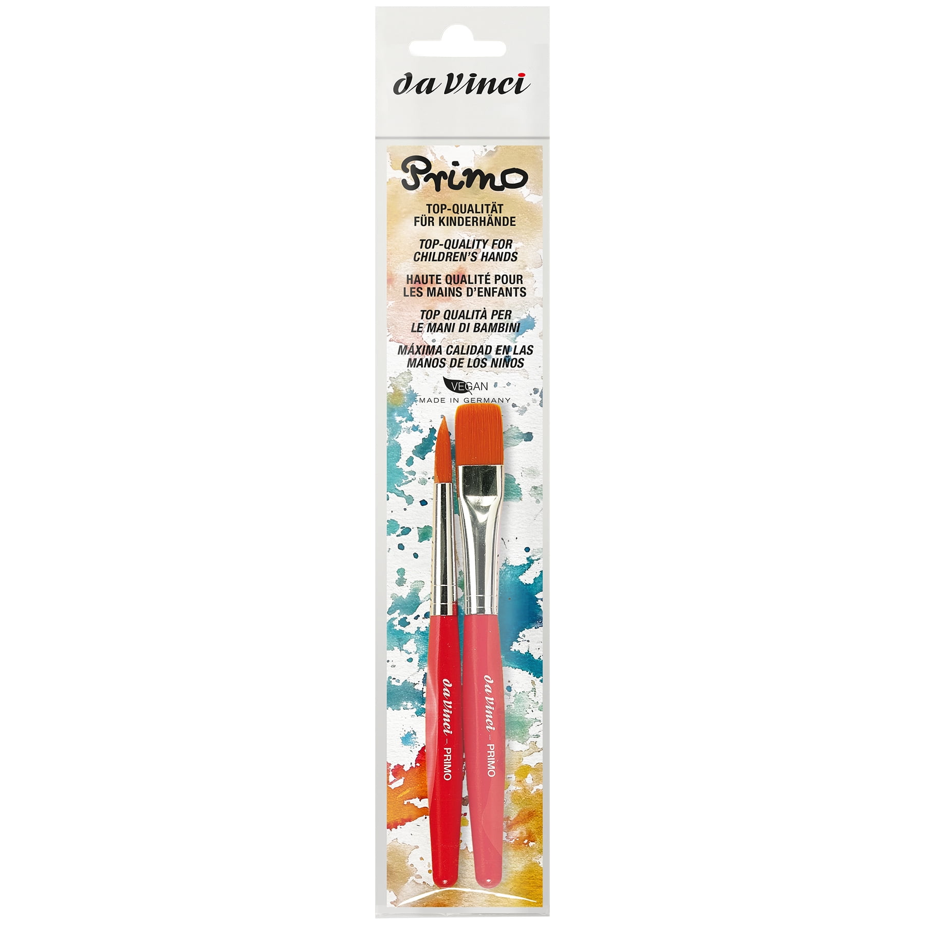da Vinci PRIMO Preschool Brushes, Synthetics, Tempera, Red Handles, Assorted Sizes, 2 Per Set, 2 Sets