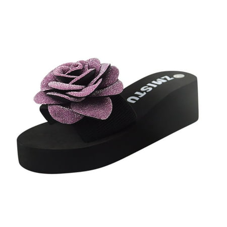 

Fashion Open Toe Women Slip-on Open Toe Flower Wedges Color Med Slipper Shoes