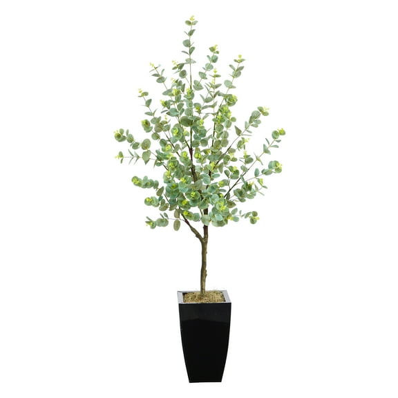 Nearly Natural 4.5ft. Eucalyptus Artificial Tree in Black Metal Planter