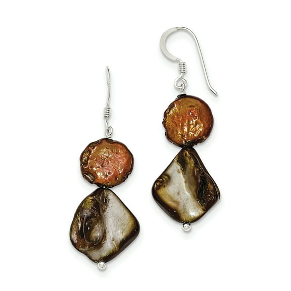 Primal Silver Sterling Silver Golden Brown Mother Of Pearl and Freshwater Cultured Pearl Earrings
