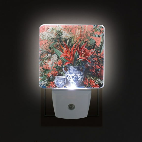 Yayeee LED Night Light for The Home Plug in With Light Sensors 2 Pack, Red Vibrant Flowers