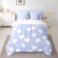 thumbnail image 2 of Feelyou Kawaii Love Heart Bedding Comforter Set 7 Pieces for Kids, Romantic Valentines Day Full Bedding Set, Cute Blue Cartoon Reversible Fitted Sheet Flat Sheet, Microfiber Bedroom Decor, 2 of 8