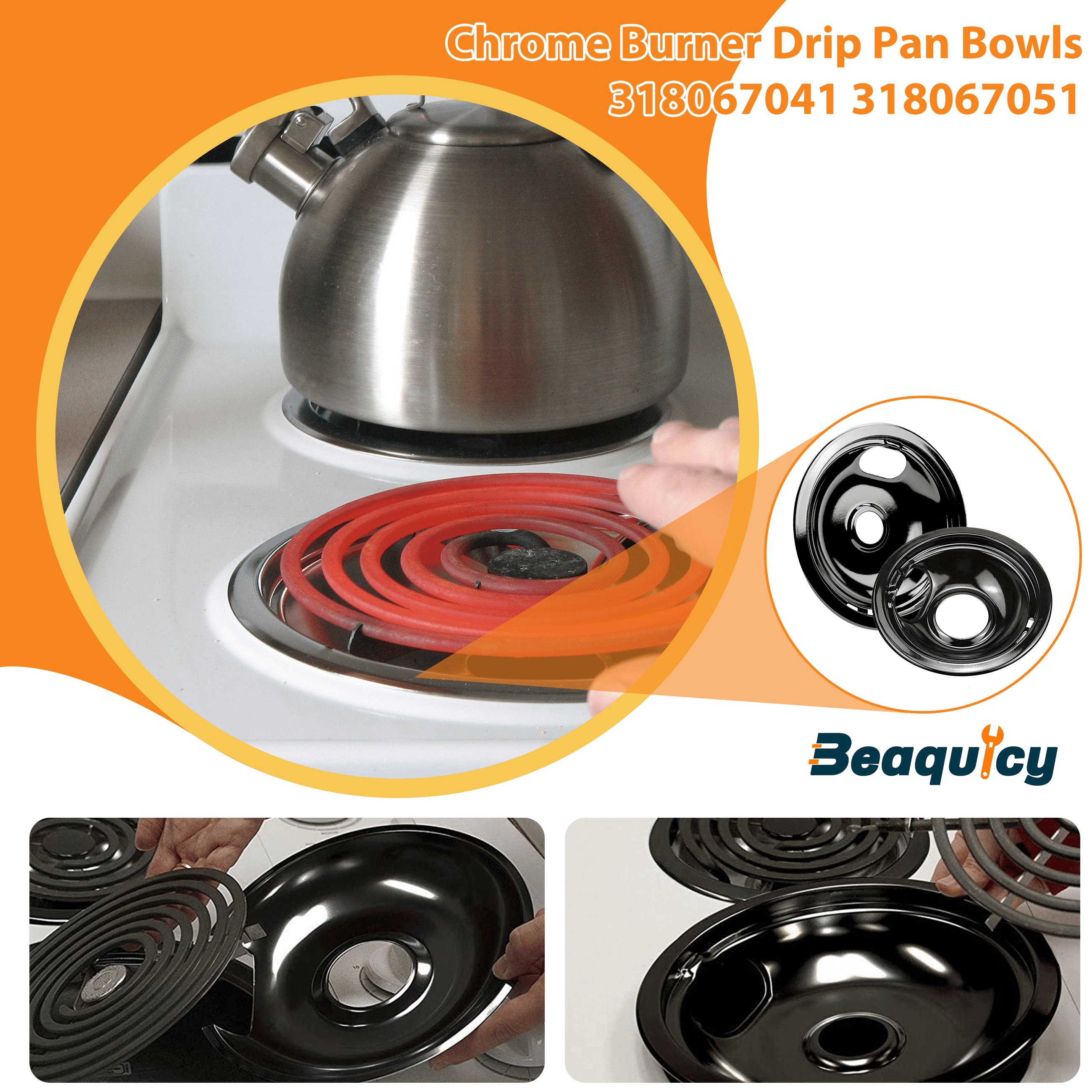 Beaquicy Non-stick Porcelain Drip Pan Bowls for Electric Range Stovetop Burner