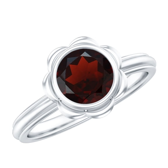 Rosec Jewels Natural Garnet Flower Engagement Ring (1.7 Carat, AAA Quality) - Bezel Set Garnet Solitaire Ring for Women, 925 Sterling Silver, US 4.00