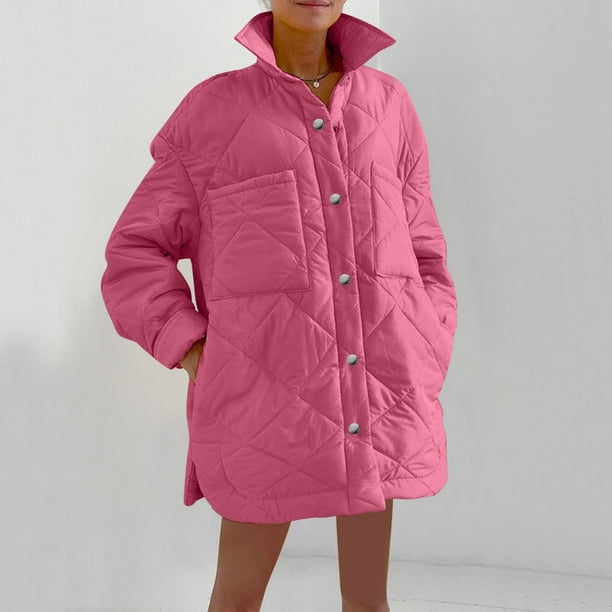 Parkas de manga larga para mujer, color liso, otoño e invierno, con solapa, chaqueta de plumón con estampado de rombos, chaqueta, blusa para mujer