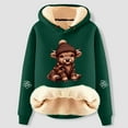 thumbnail image 2 of Telankuip Sherpa Lined Hoodies for Women Winter Warm Cozy Highland Cow Graphic Print Pullover Sweatshirts Long Sleeve Casual Stylish Xmas Holiday Hooded Tops Dark Green L, 2 of 3