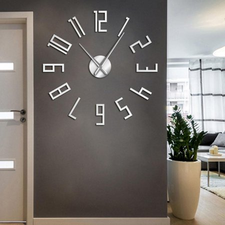 Big Mirror Numbers Modern DIY Large Wall Clocks Frameless Silent Sweep Non Ticking Modern