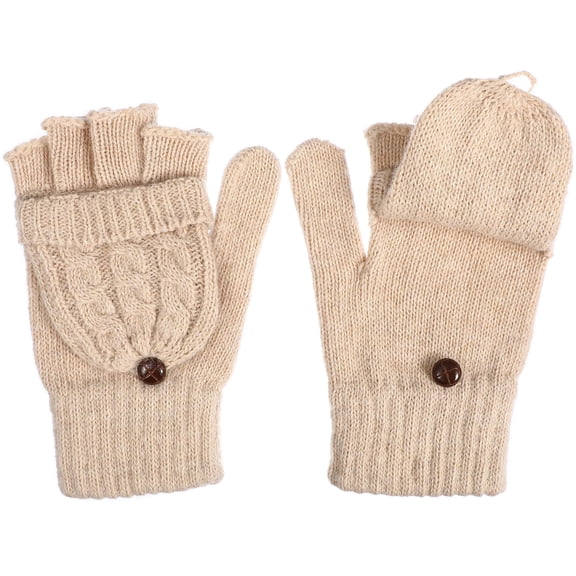 FUEENIRVA 1 Pair Beige Wool Gloves for Women Convertible Mittens Winter