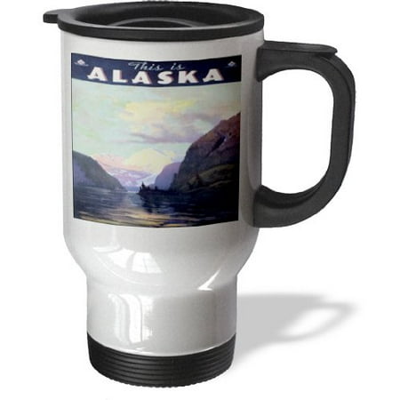 3dRose This is Alaska Scenic Mountain and Lake Landscape Travel Poster, Travel Mug, 14oz, Stainless (Best Way To Travel Alaska)