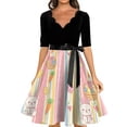 thumbnail image 4 of LWavelet Women's 3/4 Sleeve Scalloped Neck Fit-and-Flare Dress, Bunny & Easter Egg Basket Print with Satin Bow Belt for Easter & Party Outfits Complexion XL, 4 of 4