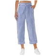 thumbnail image 4 of Ruimatai Women's Casual Striped Capri Pants Elastic Waist Button Zipper Pockets Cropped Trousers Summer Casual Outfits, 4 of 5