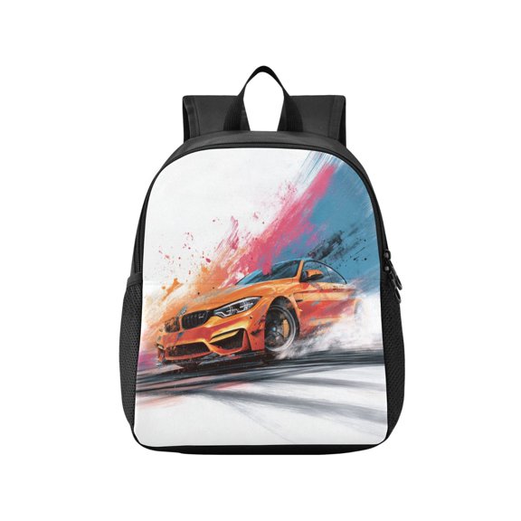 Toddler Backpack Orange Cool Car Waterproof Lightweight Backpack Casual Mini Daypack for Daycare & Travel