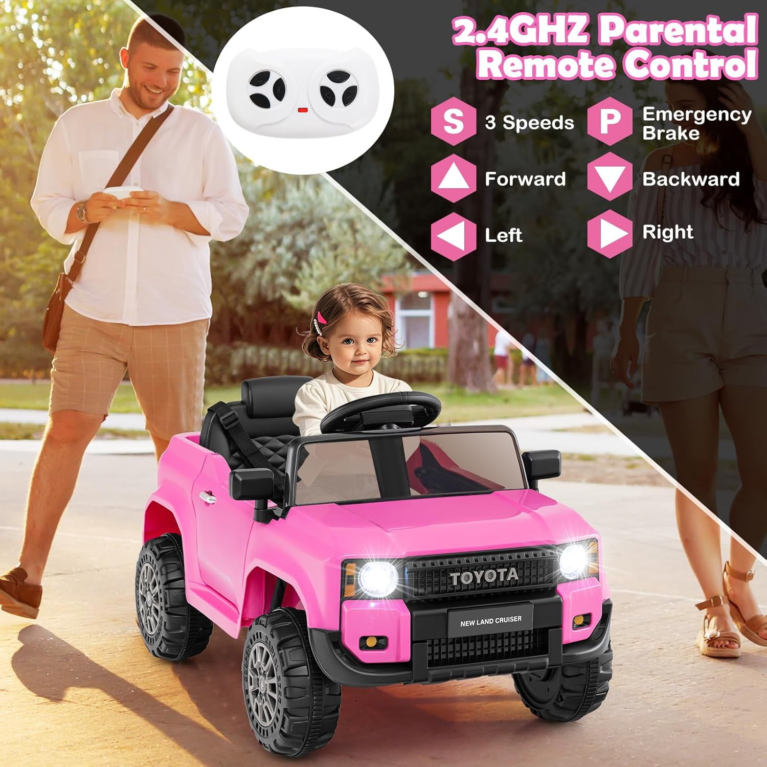 Licensed Toyota Ride on Car by OLAKIDS, Battery Powered Electric Vehicle for Kids with Remote Control, MP3, USB, Power Display, LED Lights, Suspension, Ride on Toy for 3+ Boys Girls