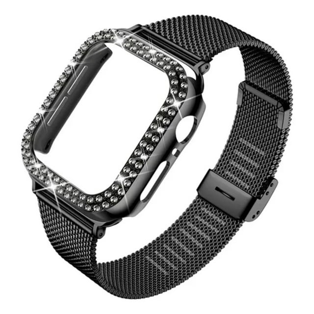 Correa con Hebilla de Acero Inoxidable y Case con Diamantes para Apple Watch, Compatible con Todas las Series
