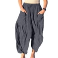 thumbnail image 3 of Womens High Waist Wide Leg Pants Loose Fit Casual Linen Blend Trousers Comfort Gray XL, 3 of 7