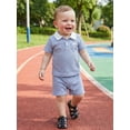 thumbnail image 6 of Cenuakty Toddler Boys 6M-4T Summer Outfits Sun Embroidery Stripe Buttons Short Sleeve T-Shirts Elastic Waist Shorts 2Pcs Clothes Set, 6 of 9