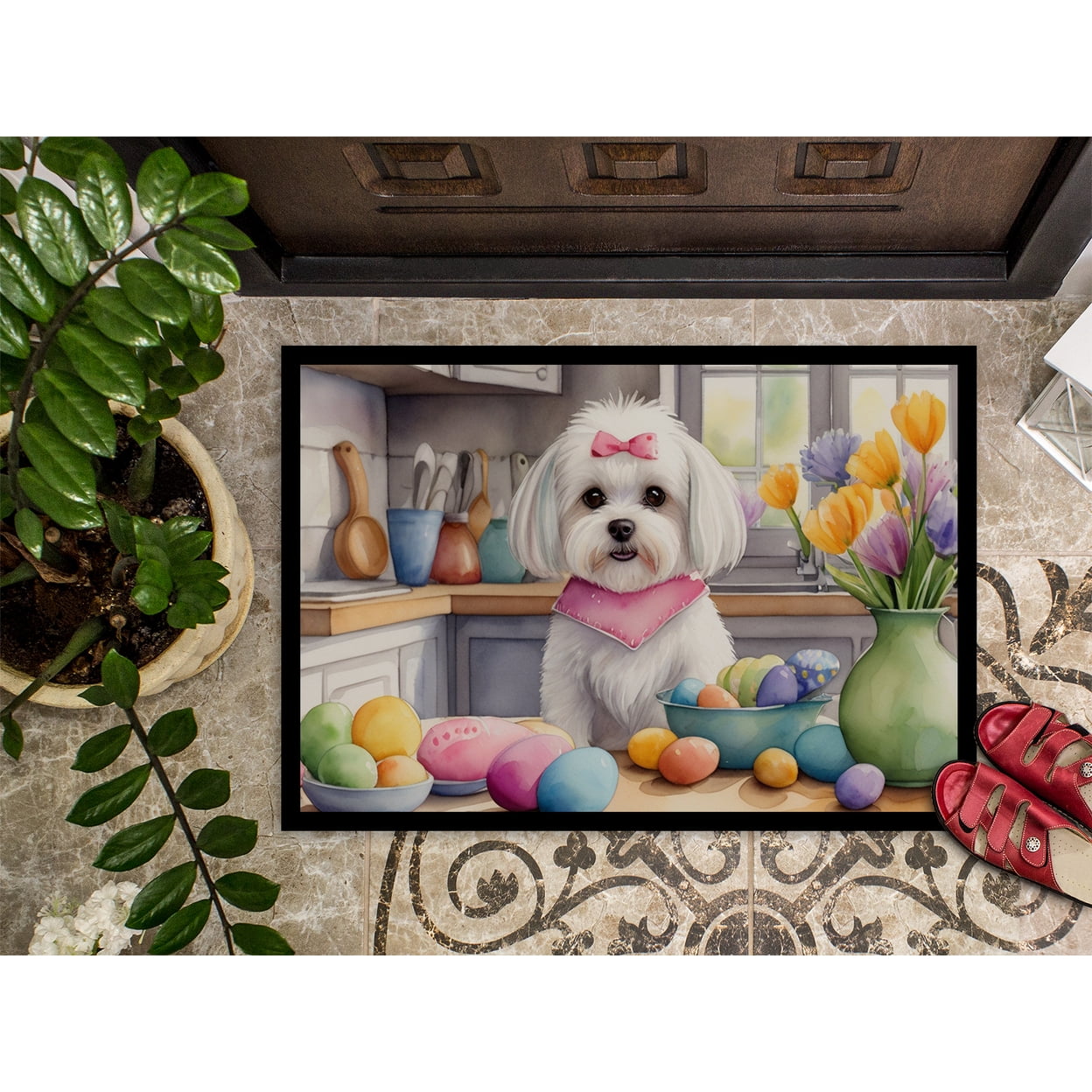 Decorating Easter Yorkshire Terrier Doormat