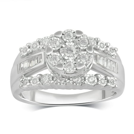 1/2Carat T.W Diamond Miracle Plate 10K White Gold Bridal Ring.