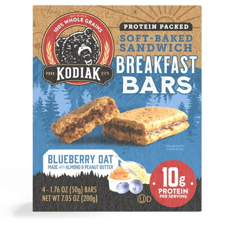 Kodiak Soft-Baked Sandwich Blueberry Oat Protein Breakfast Bars, 1.76 oz, 4 Count, Ready to Eat