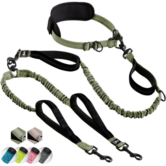 SparklyPets Hands Free Double Dog Leash – Dual Lead for Medium and Large Breeds – Leash for 2 Dogs with Padded Handles, Reflective Stitches, No Pull, Tangle Free