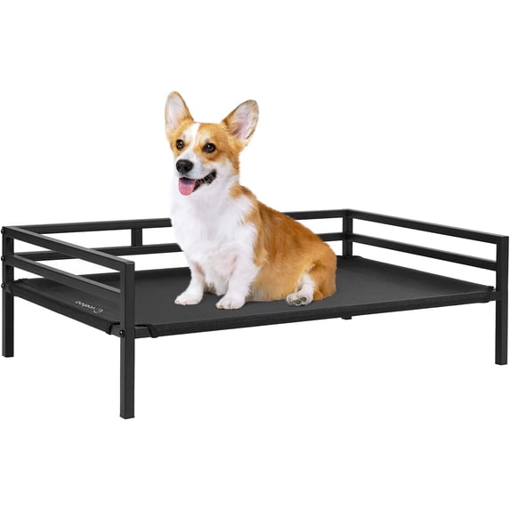ZXNYH Metal Elevated Dog Bed, Cooling Raised Pet Cot with Chew Proof and Washable Textilene Mesh, No-Slip Feet and Stable Rustless Frame for Indoor & Outdoor, Medium, Brown