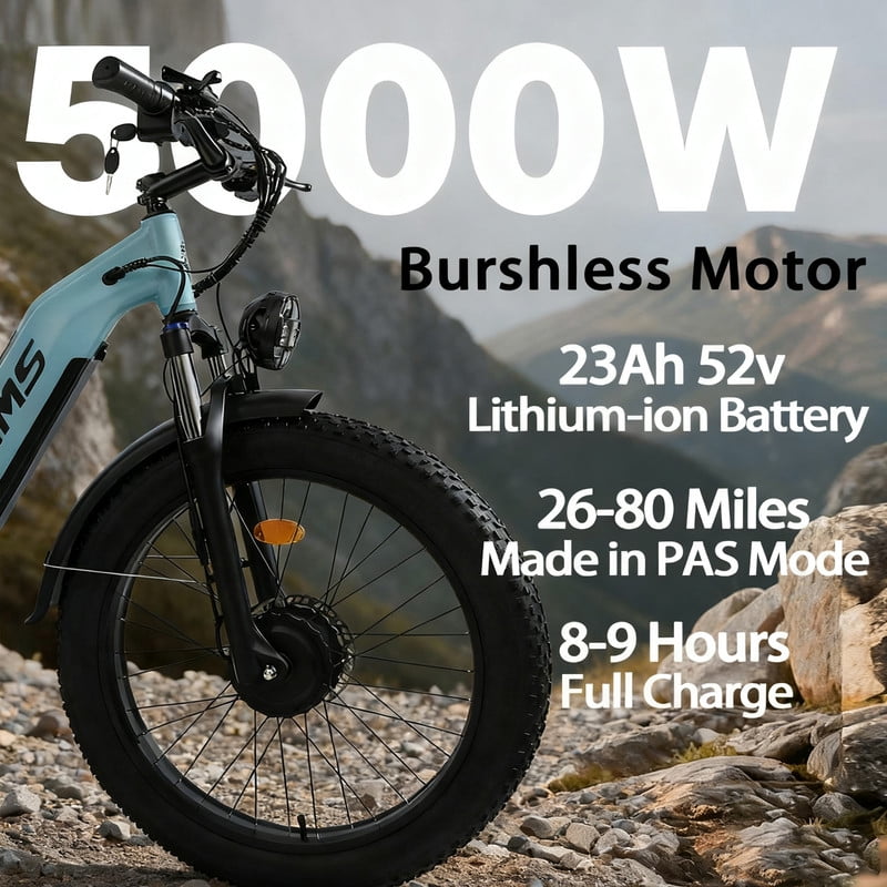 5000W (Peak) Dual Motor Ebike for Adults, 52V/23Ah Battery Electric Bicycle, 7 Speed Max 45MPH Mountain Ebike, 26*4.0 Fat Tire Ebike for All Terrain CE/UL/GCC