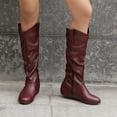 thumbnail image 2 of Slouchy Knee High Boots Women Hidden Wedge Low Heel Flat Booties Soft Leather Buckle Strap Pull on Zipper Round Toe Riding Boots, 2 of 7