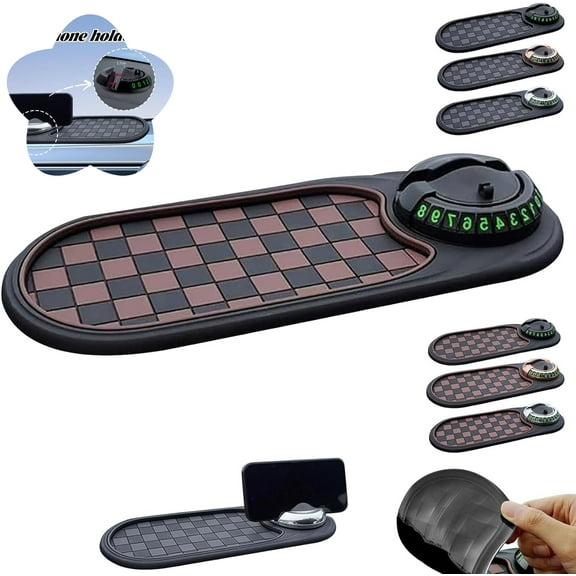 Multifunction Car Anti-Slip Mat, Car Anti Slip Mat Phone Holder, Multifunctional Car Anti-Slip Mat, All in One Dashboard Companion Mat (Brown Black)