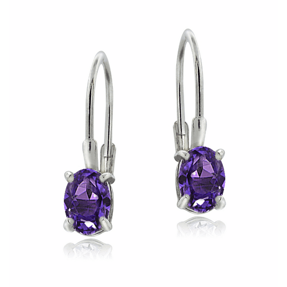 Sterling Silver .9ct African Amethyst Oval Leverback Earrings