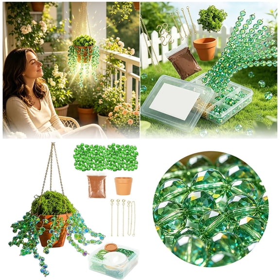 Beaded DIY Hanging Craft Glass Leaf Beads for Window with Chain Bead Hanging Home Ornament and DIY Easter Design,26 cm,Green