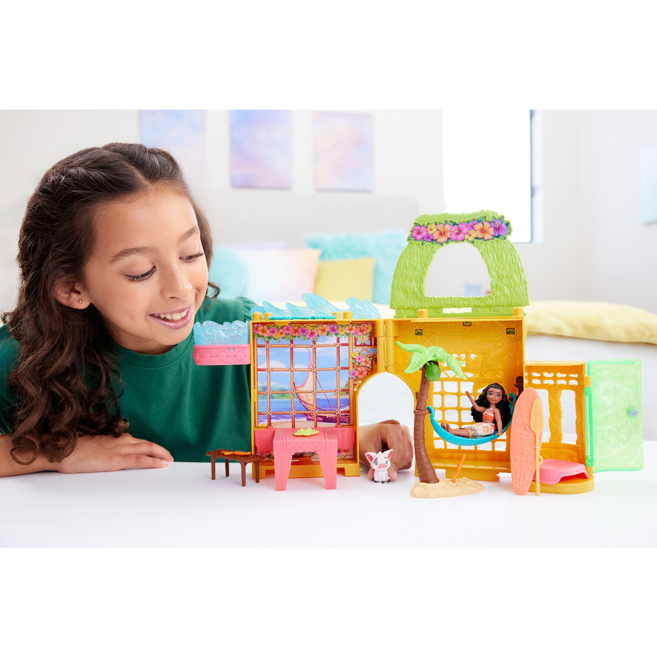 Disney Princess Moana Storytime Stackers Doll House with Small Doll, Animal Friend & 9 Accessories