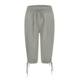 thumbnail image 4 of Bmisegm Women Shorts Casual Five Eighths Length Elastic Drawstring Casual Bottoms with Pockets Shorts for Women Light Gray S, 4 of 7