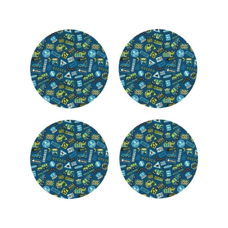 

Leather Coasters Set of 4 - Heavy Equipment Machinery Lightweight Non-Slip Drink Coasters for Desk Anti-Scalding Desk Cup Coasters for Office Table Decor Round Shape