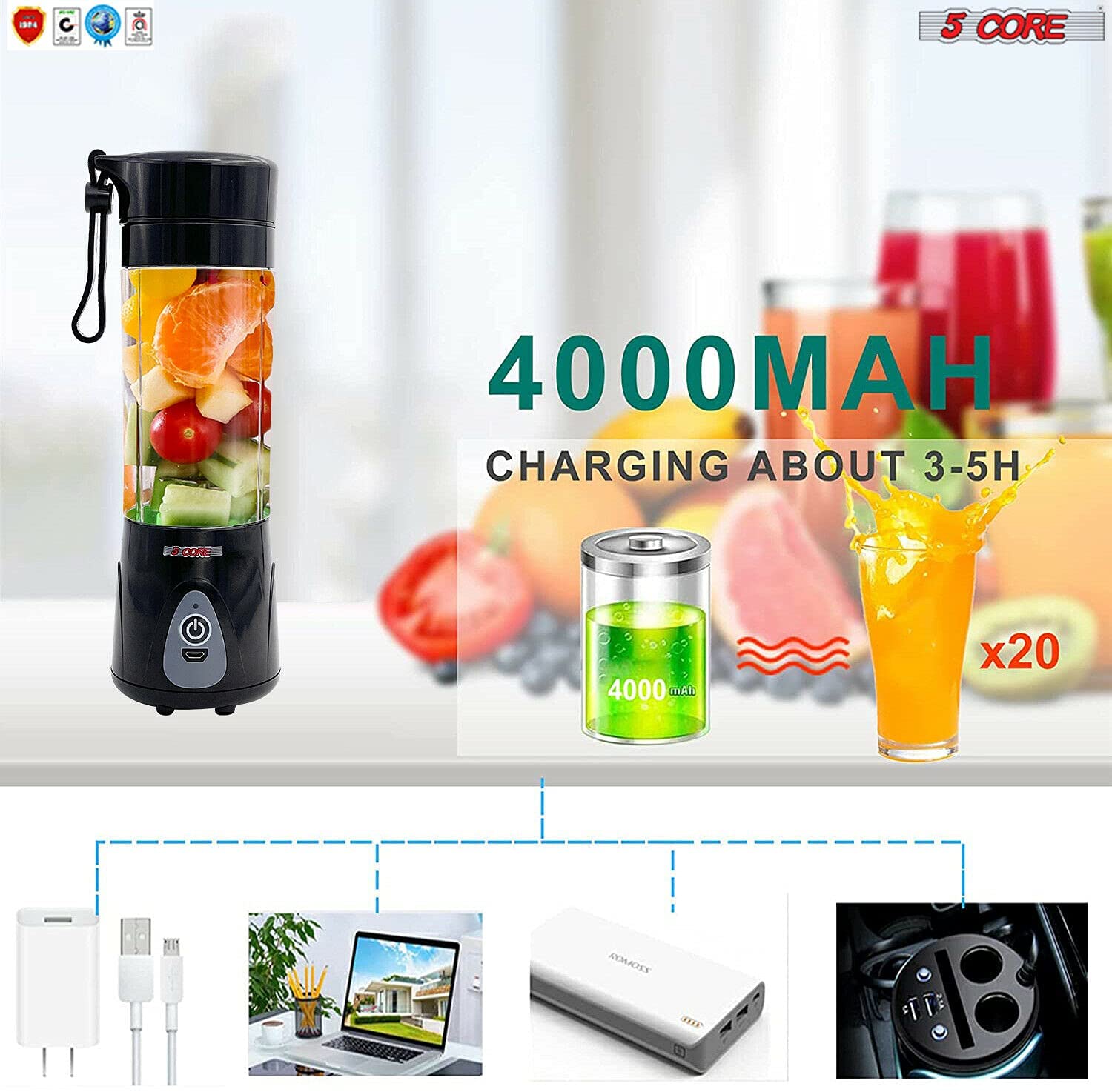 Buy 5 Core Portable Personal Blender USB 4000 mAh Rechargeable Long