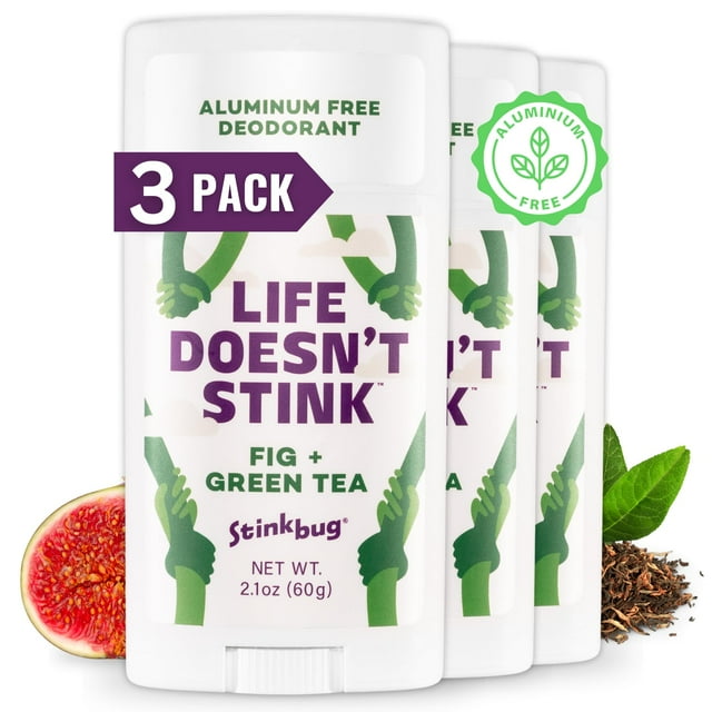 Stinkbug Naturals Desodorante en barra orgánico sin aluminio con higo + té verde, aceite de coco, desodorante para piel sensible sin parabenos, 2.1 onzas, paquete de 3